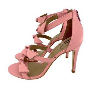 Werner Pink Bow Strappy Sandals Stiletto Heels Pink Leather SZ 38 EU  7 US NIB